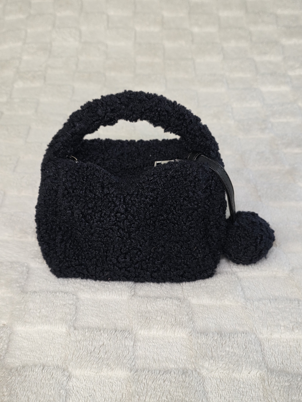 BOUCLE MINI BAG W/ BAG CHARM + CHAIN STRAP BLACK W/ SILVER HARDWARE NWOT
